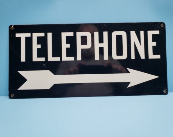 Black Porcelain Directional Arrow Public Telephone Sign